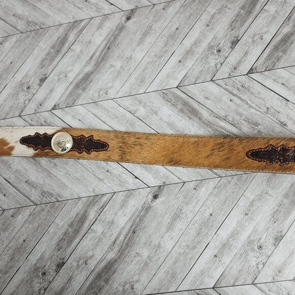 Justin Cowhide Leather Belt Brown Western Tooling Mens 42 NO BUCKLE Cowboy Rodeo - Picture 8 of 9